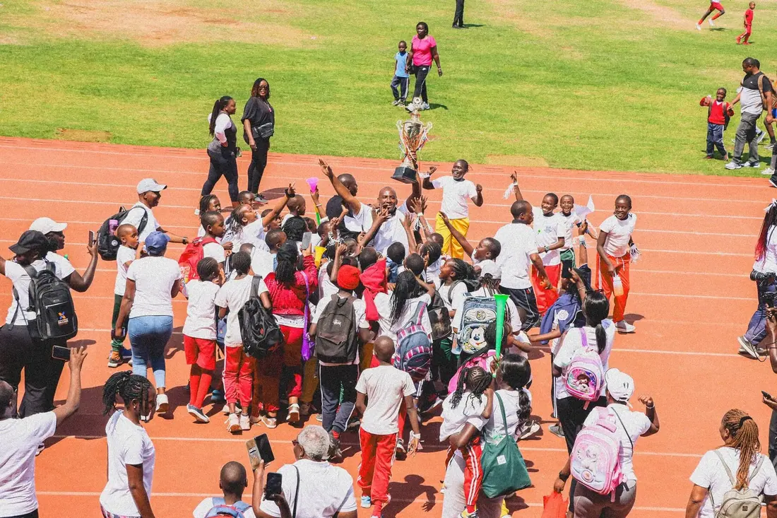Whitestar pupils gathered on the running track